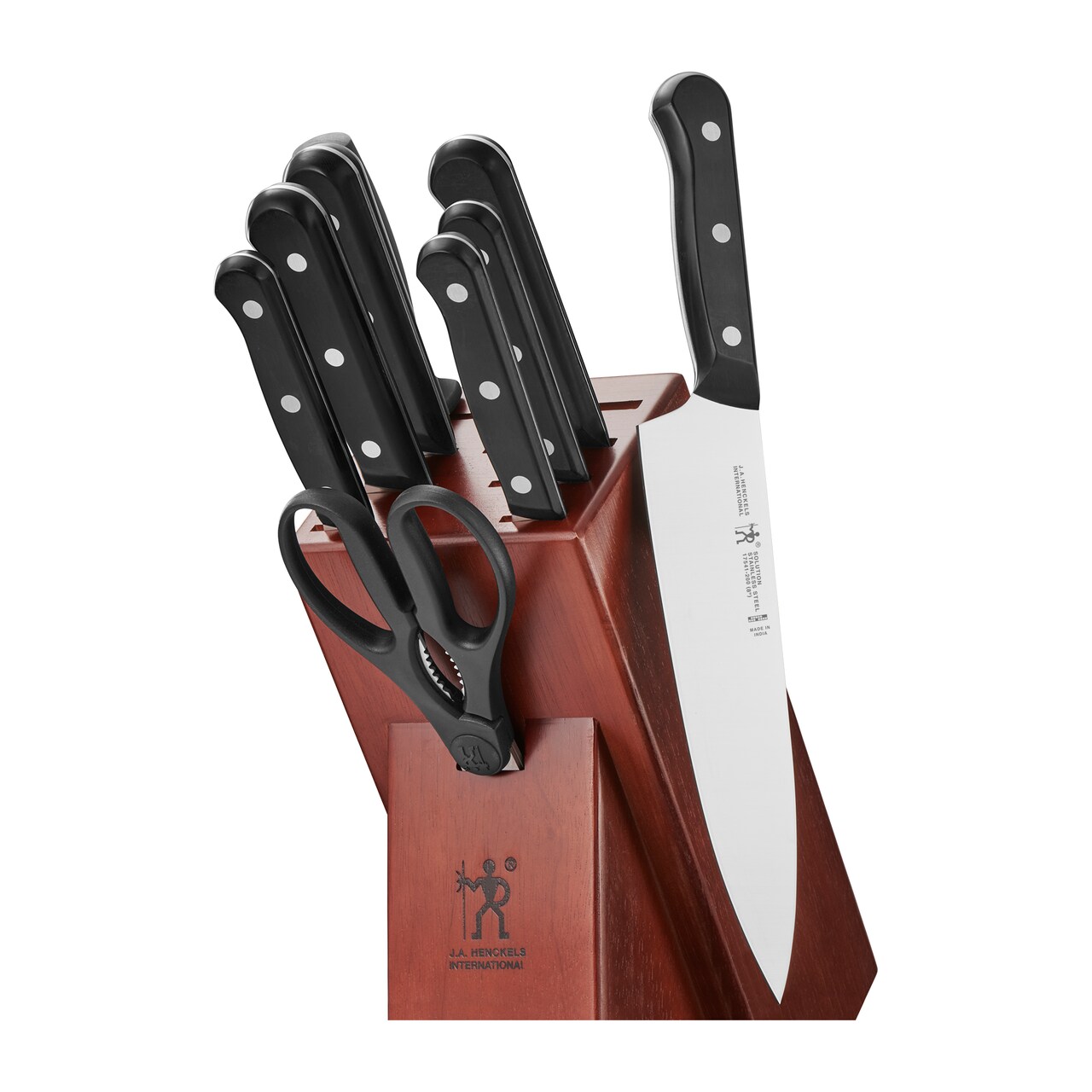 Henckels Solution 10-pc Knife block set, Chef Knife, Paring Knife, Utility Knife, Bread Knife, Black, Stainless Steel
